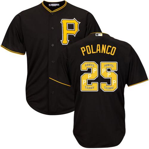 Pirates #25 Gregory Polanco Black Team Logo Fashion Stitched MLB Jersey